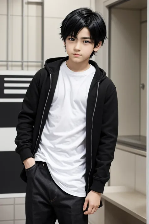 Make anime boy thats 13 years old and has black hair and is white 