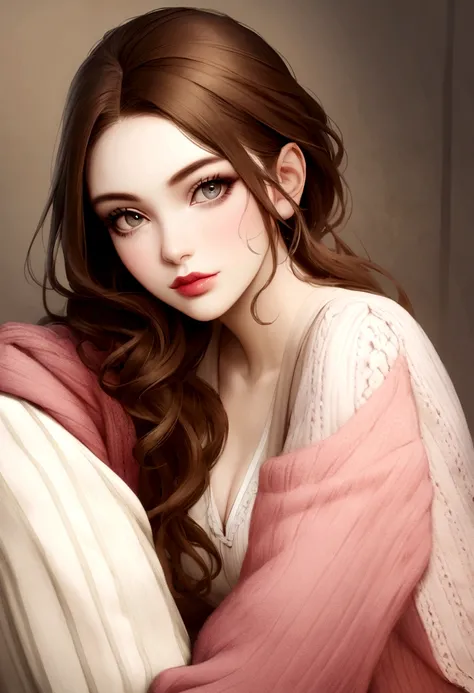 Create a woman with brown hair and a realistic pretty face 