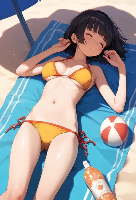 score_9,score_8_up,score_7_up,masterpiece,best quality, source anime, realistic, super detailed, extreme detailed, rating_safe,
1girl, lying on back, hands up, sleeping,  
BREAK girl, 22yo, short hair, bob cut, (blunt bangs), black hair, (tareme, detailed ...