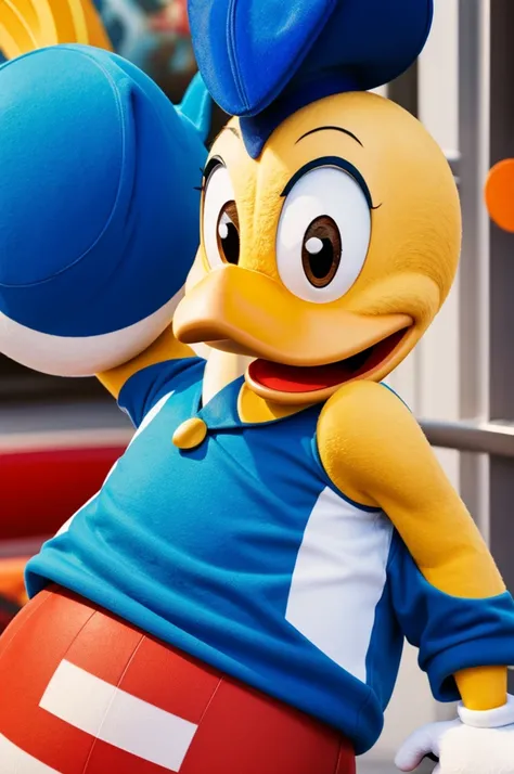 Create an image of Donald Duck at Disney as if he were a tattoo artist 