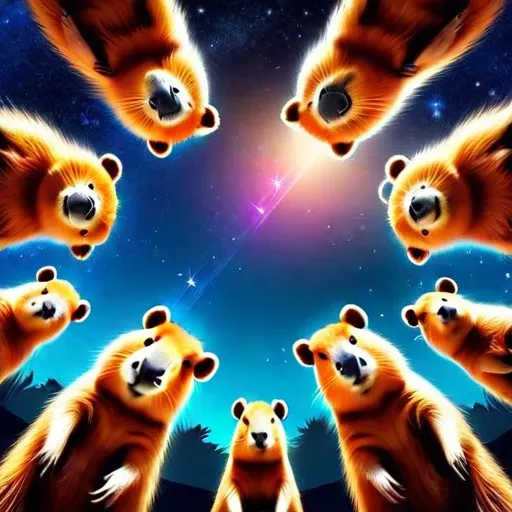 star space Below Huddled Cute capybaras