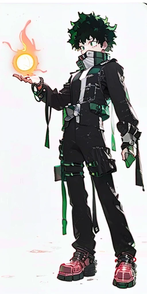 (((My Hero Academia Style))), (((Izuku Midoriya))), ((1boy)), (((solo))), ((Young Male)), ((single Character)), ((green eyes)), ((black eyeshadow)), ((ear piercings)), ((emo clothes)), ((punk clothes)), ((emo Style)), ((Punk Style)), ((Neon Green Glowing S...