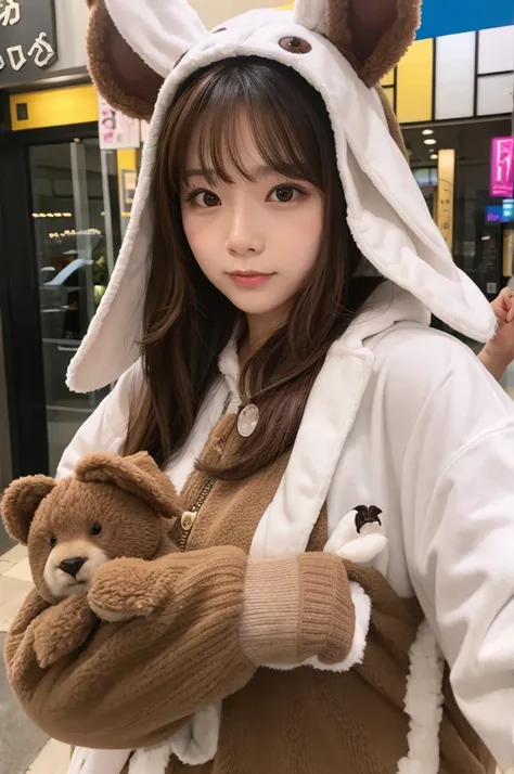 Bear wearing a rabbit costume、animal