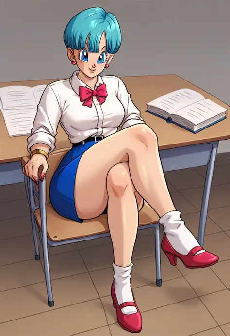 bulma saga buu legs crossed desk