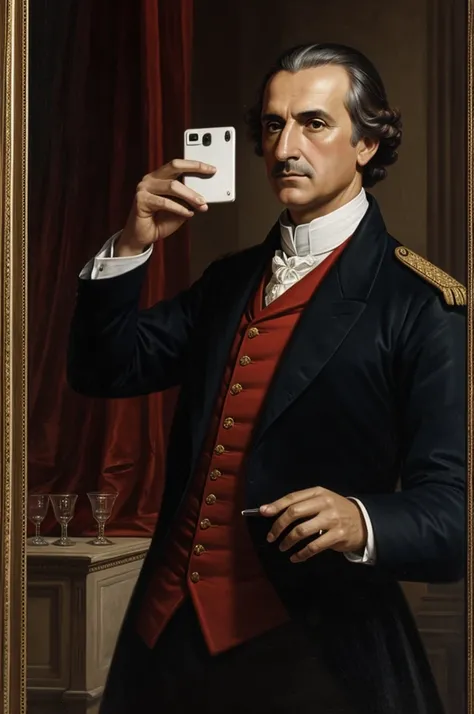 Create an image of José de la Serna taking a selfie at the moment of independence  