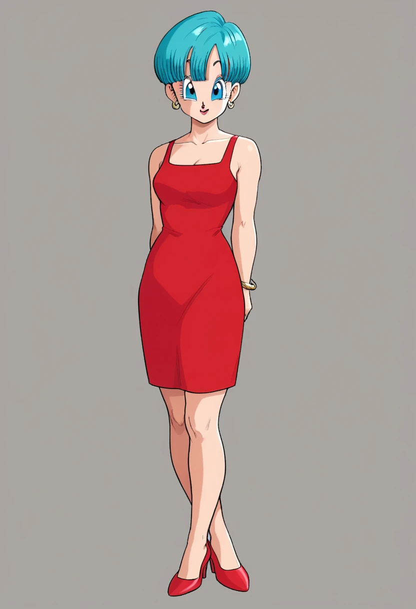 bulma red dress legs crossed night