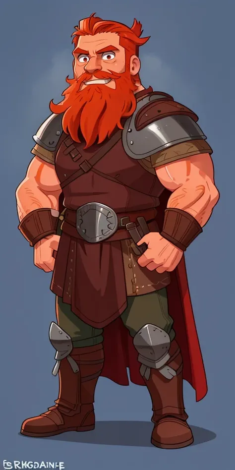 Ingólfr Einarr is a 40-year-old red-haired Viking man with a full beard, outgoing, muscular and very attractive, who wears his imposing medieval armor. hyper detailed and super realistic. haircut style with tail back and braided beard, orange-reddish color...