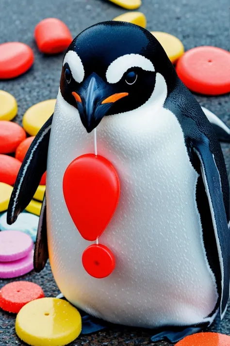 A penguin with candy 