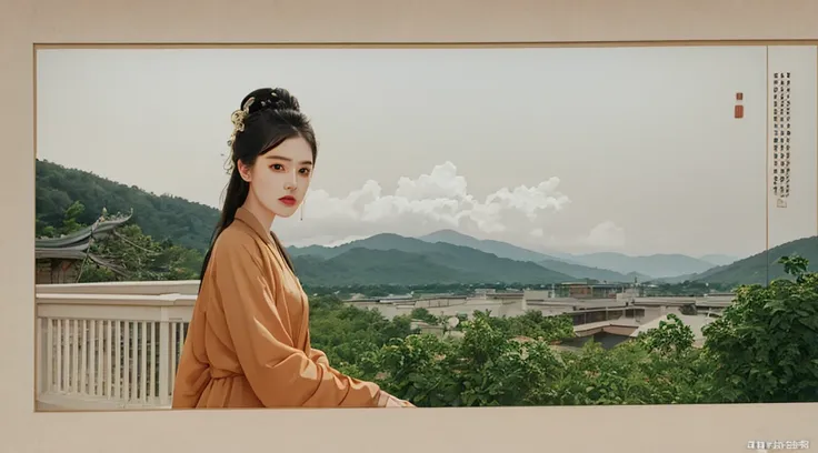 8K quality,1 girl，Backstreets，Side 32k，exteriors，Roof，People are small（tmasterpiece，k hd，hyper HD，32k）Long flowing black hair，Tang dynasty complex，zydink， a color，ruins（canyons）， （Linen batik scarf）， Combat posture， looking at the ground， Linen bandana， Ch...