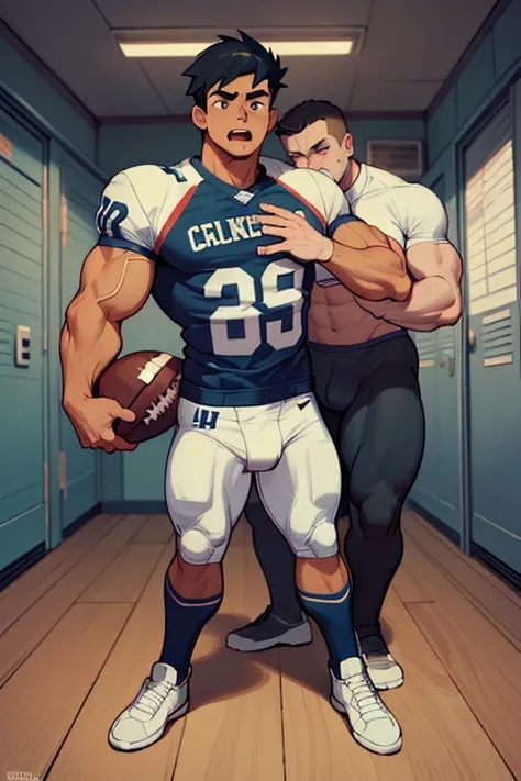 Danny Phantom, ghost, hypnosis, jock, conversion, locker room hallway, hyper muscles, jockstrap, bro, meathead, hypnotized, brainwashed, brainwashing, big dumb jock, football.  Glowing eyes. Hyper crotch bulge. Massive bulging crotch. Big balls. Big biceps...