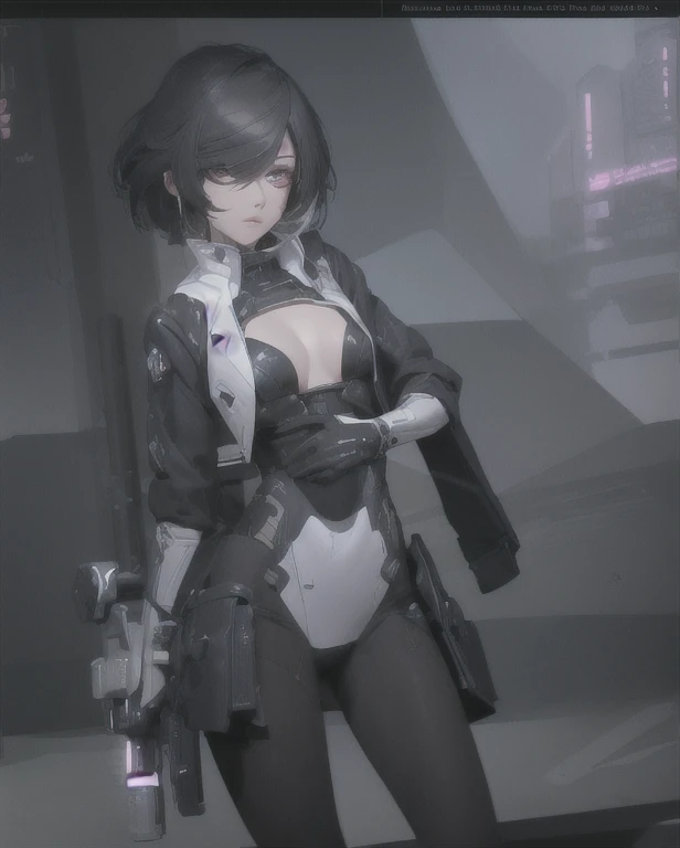 ((The best quality)), ((Masterpiece)), (Very detailed:1.3), ..............3D, beautiful (Cyberpunk:1.3) hacker woman, short hairstyle,short hair, Return to viewer, Thick hair, Operating computer terminal, head mounted display, computer server, LCD screen, ...