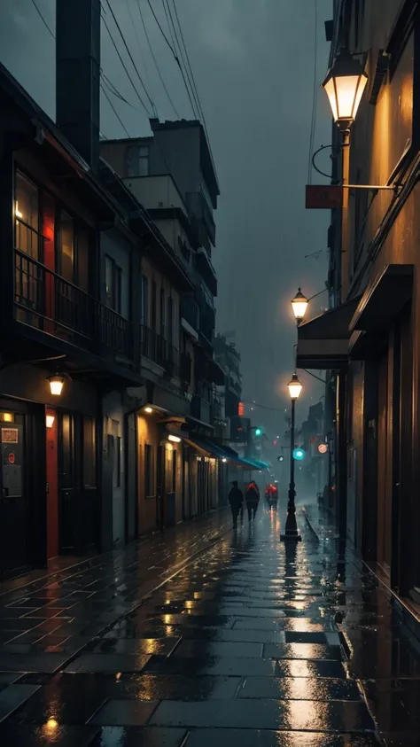 A rain-soaked sidewalk　City of night