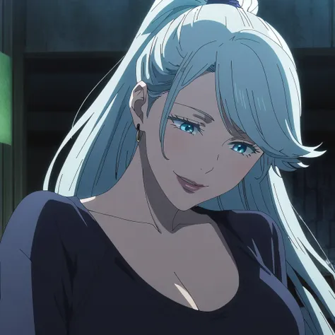 1girl, female gojo satoru, anime screencap from jujutsu kaisen, gojo satoru female version, solo, long_hair, blue eyes ((white_h...