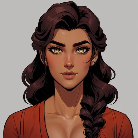 a close up of a woman with long hair and a braid, portrait of modern darna, portrait of avatar korra, detailed character portrait, female lead character, a character portrait, character art portrait, portrait of megara, character design portrait, character...