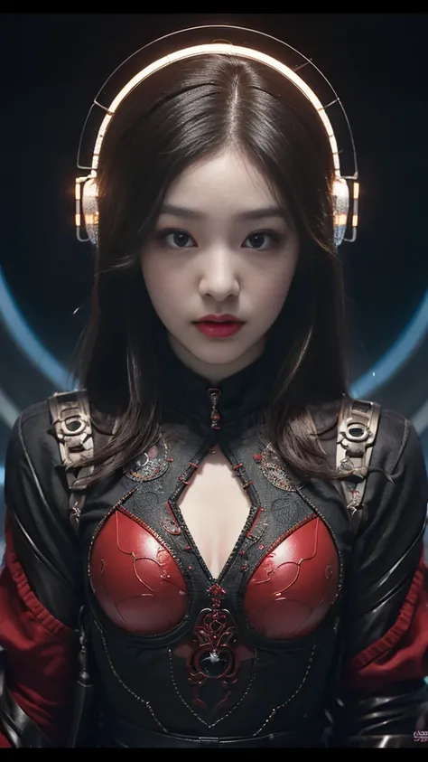 (기계1 girl과 외계인 1명)、（mystical expression）、top quality、masterpiece、Super high resolution、(realistic:1.4)、((heavy chest)),raw photo、1 girl、shiny skin、(((1 Mechanical Girl)))、((transparent crystal suit bodysuit、the body can see through)).(natural alien backgro...