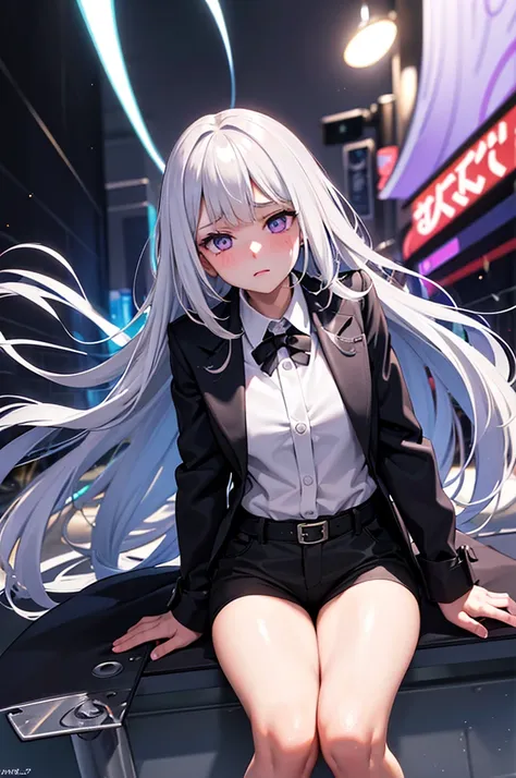 (highest quality), (high resolution), (masterpiece), (super detailed), silver hair, long hair, blue and purple eyes, blue archiv...