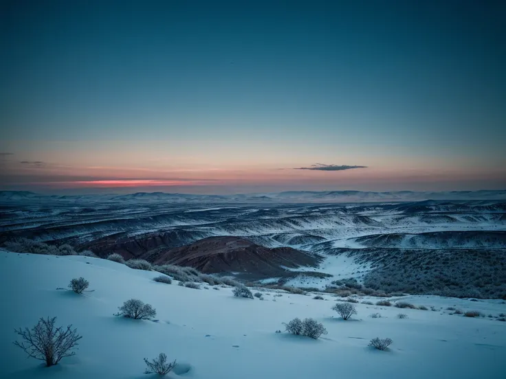 one world fixed color but softly light put on.The sky is unimaginable with fixed cold color land,in sharp contrast.