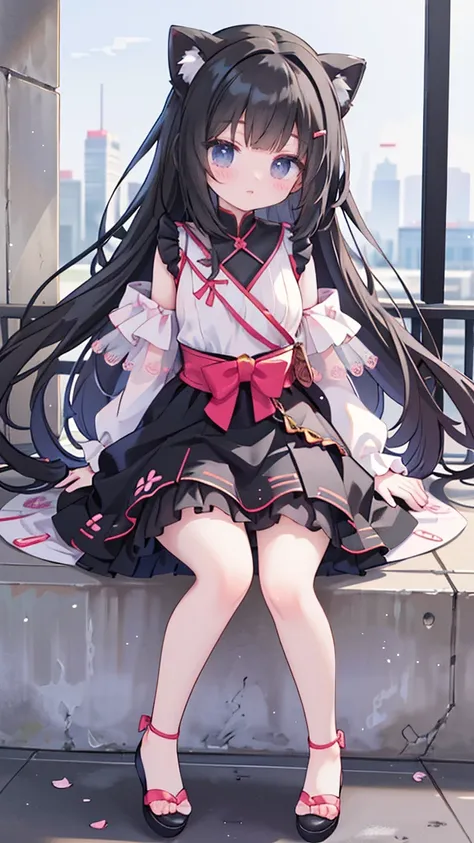 Anime Girl sitting on a ledge with her legs crossed, Loli in a dress, Anime Girl wearing a black dress, , Cute anime waifu wearing beautiful clothes, seductive Anime Girl, cute Anime Girl, pretty Anime Girl, beautiful Anime Girl, Guvez, beautiful Anime Gir...