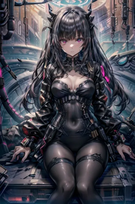 masterpiece,a Satanic woman,Wearing a suit,Stylish suit in black color,Satanic,wing, Stylish seating, Cyberpunk Grey_Neon Pink Beautiful Theme, Fascinating views,oil, Pixiv, Gibi ((Intricate details,)) Ultra HD, Sharp details