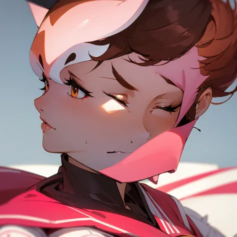 Red eyeliner　Pink Sailor Suit　short hair　Brown Hair　Fox Mask