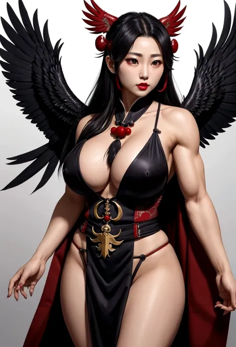 Beautiful female Tengu、Large Breasts、Crow、Muscular