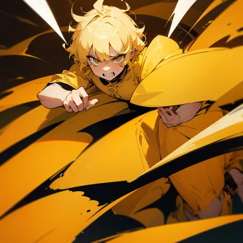 Blonde Short Hair　Curly hair　Angry face　Yellow Dress　Devil&#39;s Wings