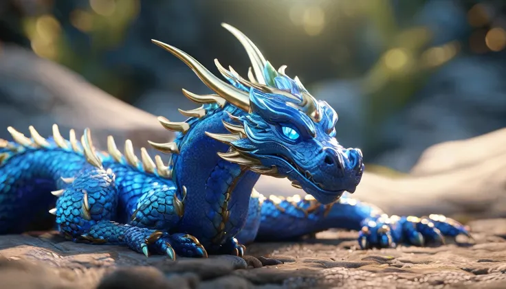 Blue eyed dragon illustration, Unreal Engine Rendering , Very detailed , B Global Illumination, Exquisite and gorgeous jewelry, Popular trends on cgisociety, Motion Graphics, rossdraws Global Illumination, cg society