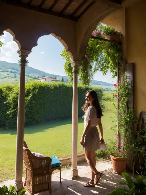 summer, Italy, countryside, Private house, hot day, sunlight, field, girl