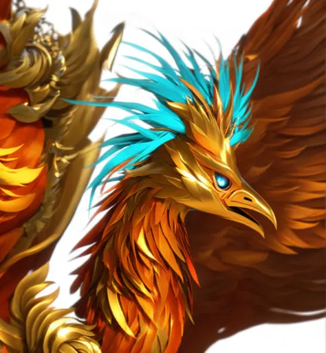 Legendary Skin &quot;Phoenix&quot;，Suzaku，Bird Head，red，，orange color，red火焰，game，animal，red魔法，中国神话animal，Metal Armor