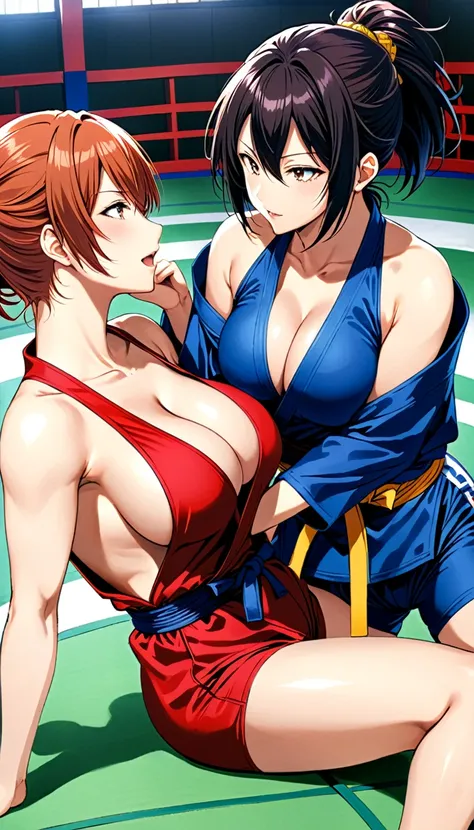 (in style of Takeshi Obata:1.3),
(+18) , (Top quality, masterpiece), Japanese personal model, colossal, judo wrestling suit, two enchanting women, breast cleavage, dojo, image quality at the highest level, in a close and intense fight, 