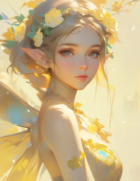 A painting of a woman wearing a flower crown on her head, Gwaiz on pixiv artstation, Gwaiz on artstation pixiv, artwork in the style of Gwaiz, Fairy portrait, Fairy portrait, Gwaiz, Vrop Rosdroze, By Chen Yanjun, Fan Art Best Art Station, Lost draw 1. 0