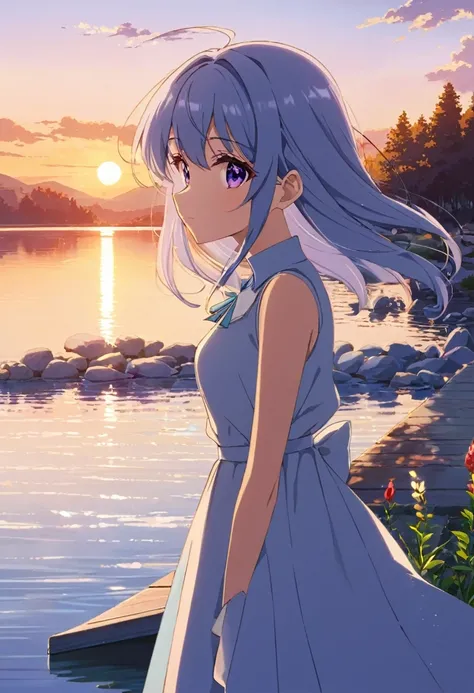 anime、Girl、Lakeside、Highest quality、masterpiece、aesthetic、