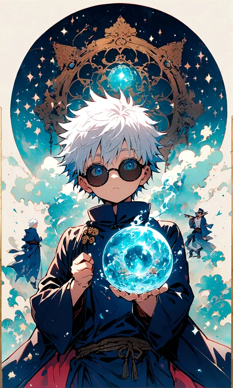 (One boy,gojou satora,JUJUTSU KAİSEN),black round lens sunglasses,artwork