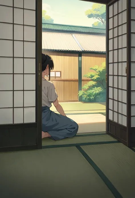 ,tatami room,
grayscale