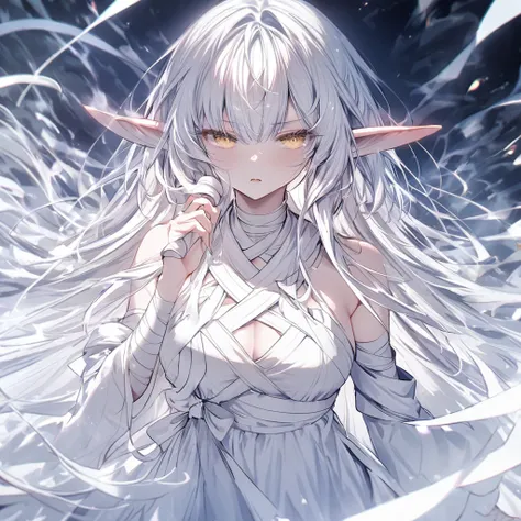 White Snake　White long hair　White Dress　Elf Ears　bandage