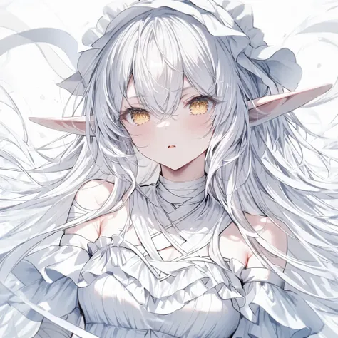 White Snake　White long hair　White Dress　Elf Ears　bandage