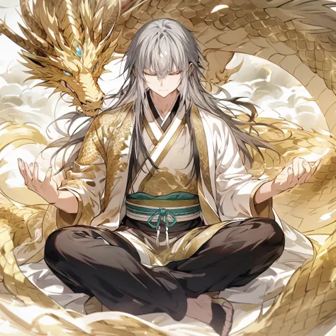 meditation　Gray Hair　male　Golden Dragon