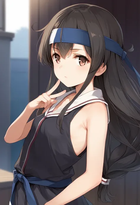 score_9, score_8_up, score_7_up, score_6_up, source_anime,source_anime,cowboy shot,Idealized Forms,Natural Light,details background,blurry background,extremely detailed,(aga),hatsushimo(kancolle),brown eyes,(left(white)right(blue))headband,(black)long hair...