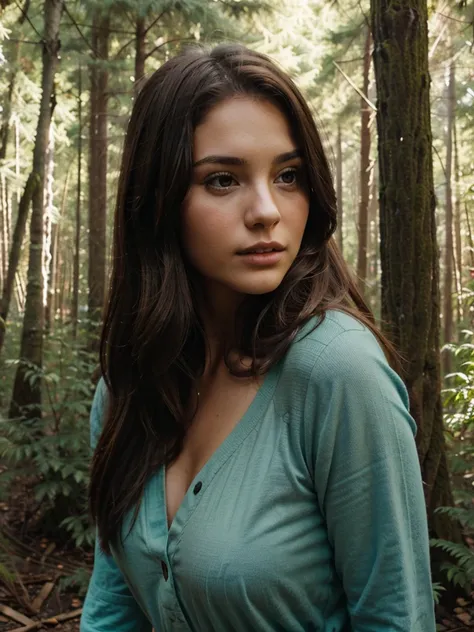 young beautiful brunette in the forest