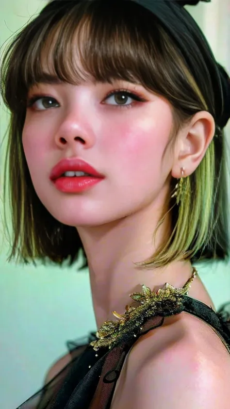 a highly detailed, realistic portrait of lalisa manoban, a hot and sweaty adult korean k-pop star, in 8k resolution, photorealis...