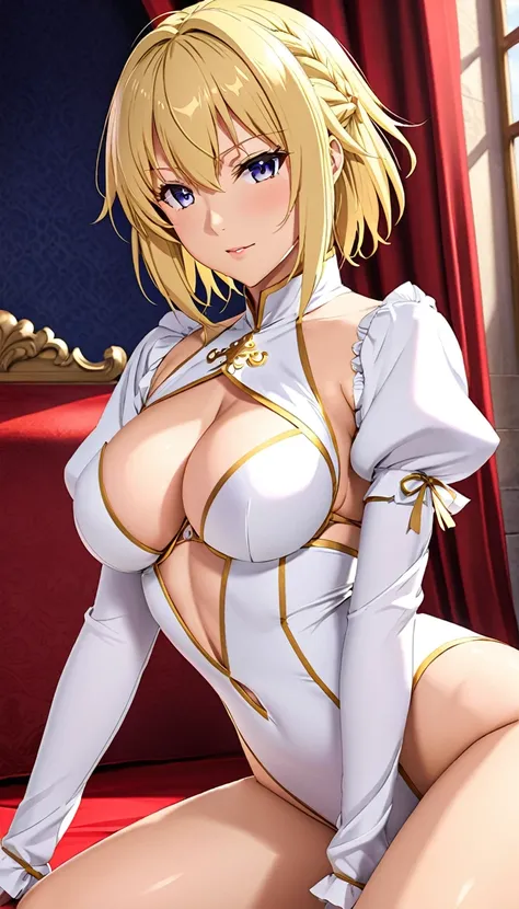 {{nsfw:100.0}},{{{Anime Style:5.0}}},{{Fate Jeanne d&#39;Arc:15.0}},{Blonde},{{{Full nudity:100.0}}},{{Realistic depiction of an unretouched vagina:10.0}},{{{Showing her uncensored vagina:10.0}}},Spread your legs,sit,bed,