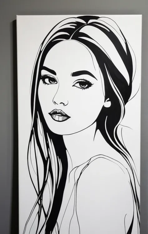 girl，black and white painting，Outline with black ink，smooth lines，The girl&#39;s expression and posture are shown through the contrast of ink，The background is simple，emphasize light, shadow and space，lots of white space，Use thick and light inks to create ...