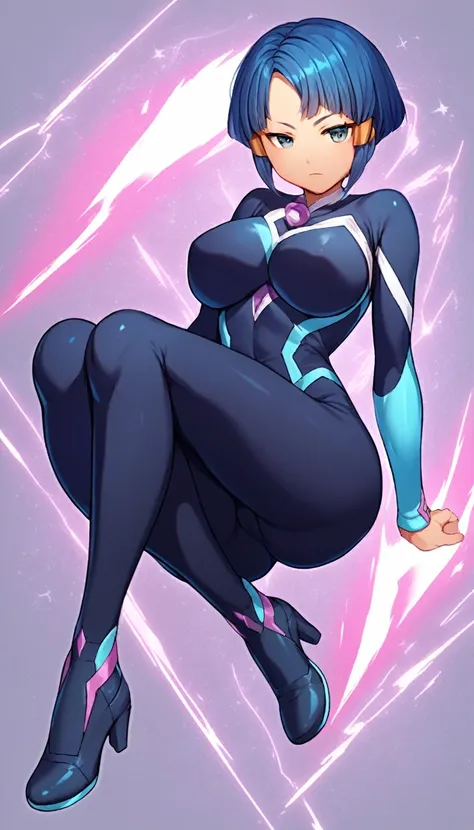 best quality,ultra detailed,solo,score_9, score_8_up, score_7_up, score_6_up, score_5_up, score_4_up, source_anime, 1girl, clara, blue hair, hair tubes, grey eyes, bodysuit,big breasts, sexy pose, (front view,portrait),full body,heavenly ass, heavenly brea...