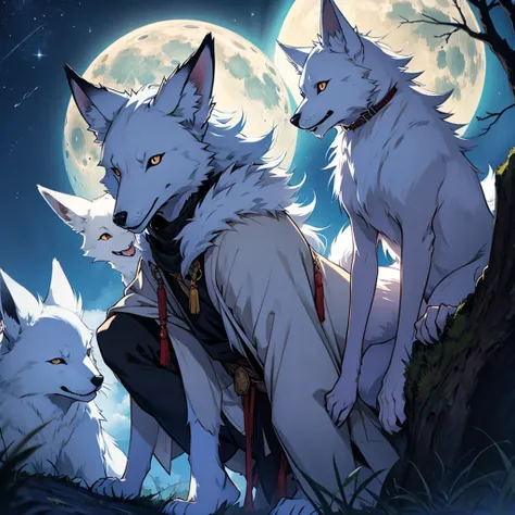 Moonlit night, A white fox with nine tails runs