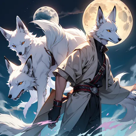 Moonlit night, A white fox with nine tails runs