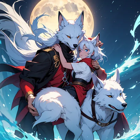 Moonlit night, A white fox with nine tails runs