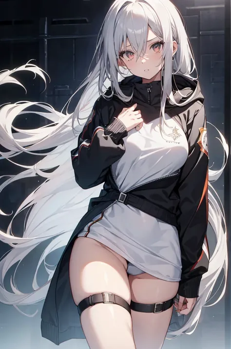 1girl, {Solitary}, Upper Body ,{{ {Watching at viewer}}}, Arms at your sides, Concept Art, white Background, simple Background, White hair, Silver gradient hair , Composite cloth, Asymmetrical clothes, Virtual YouTuber, best quality, masterpiece, Dynamic A...