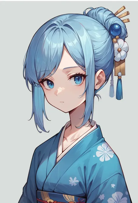 masterpiece, Highest quality, 1 Girl, Light blue hair, blue eyes, A kimono with a light blue and blue motif, whole body, Expressionless, No background, Shine, 