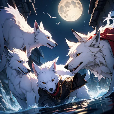 Moonlit night, A white fox with nine tails runs