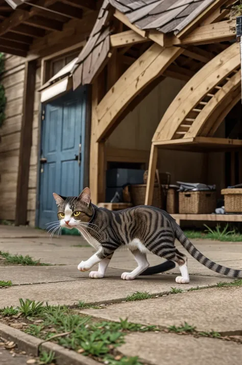  cartoon, cat eating mouses and other mouses are running 